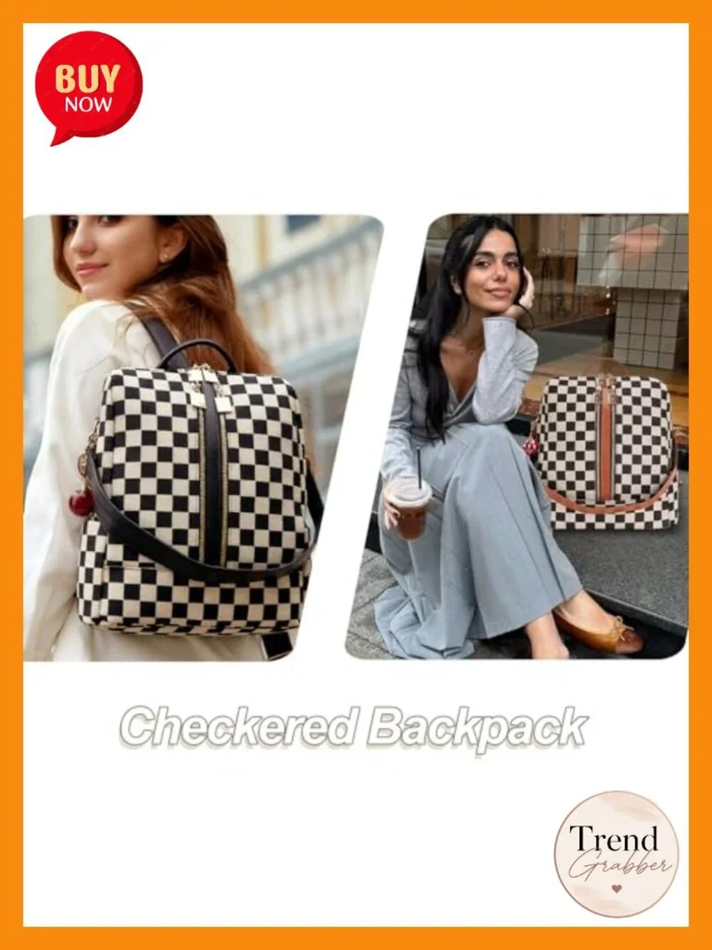 Checkered Plaid Canvas Backpack Purse 2-in-1 Convertible Shoulder Bag with